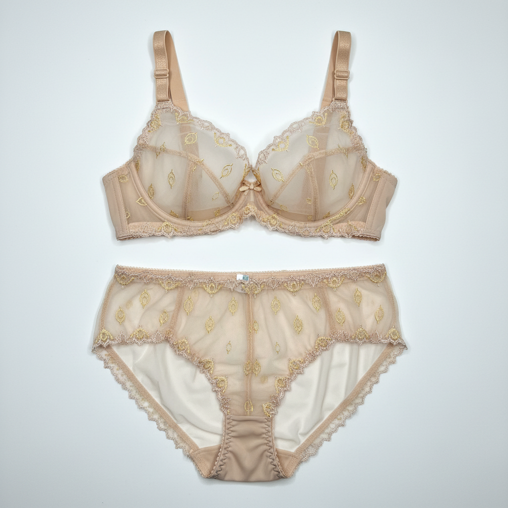 Special Offer April 2026. Sewing set for bra and panties or sewing kit with lace, microfiber, and powernet. Rose beige