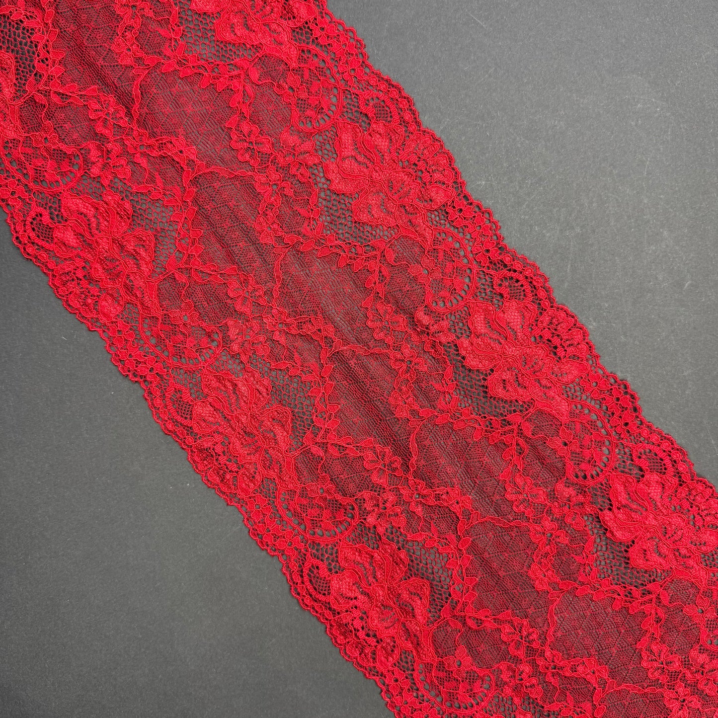 Encaje elástico rojo oscuro – 16 cm de ancho, precio por ½ metro