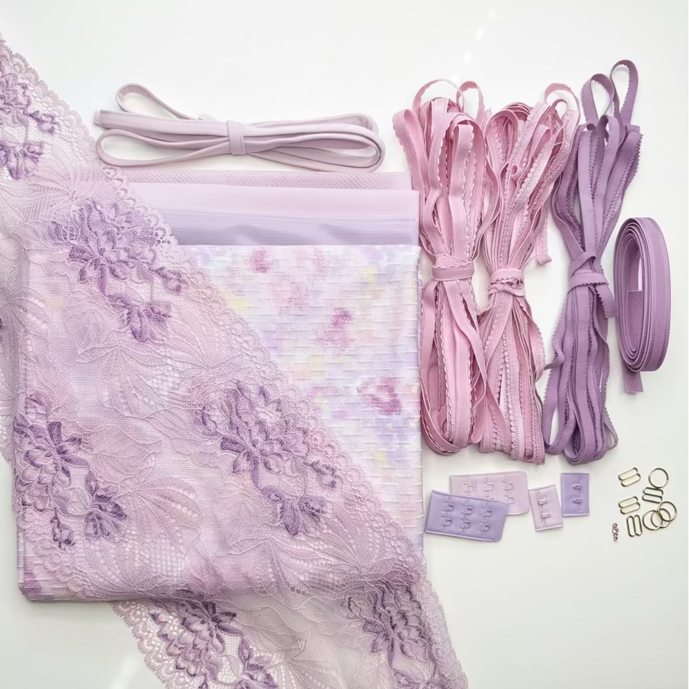 Dessous Naehset BH & Slip | Sweet Violet & Lavender Light | Spitze, Stretch Satin, Powernet | Kit S-M & L-XL
