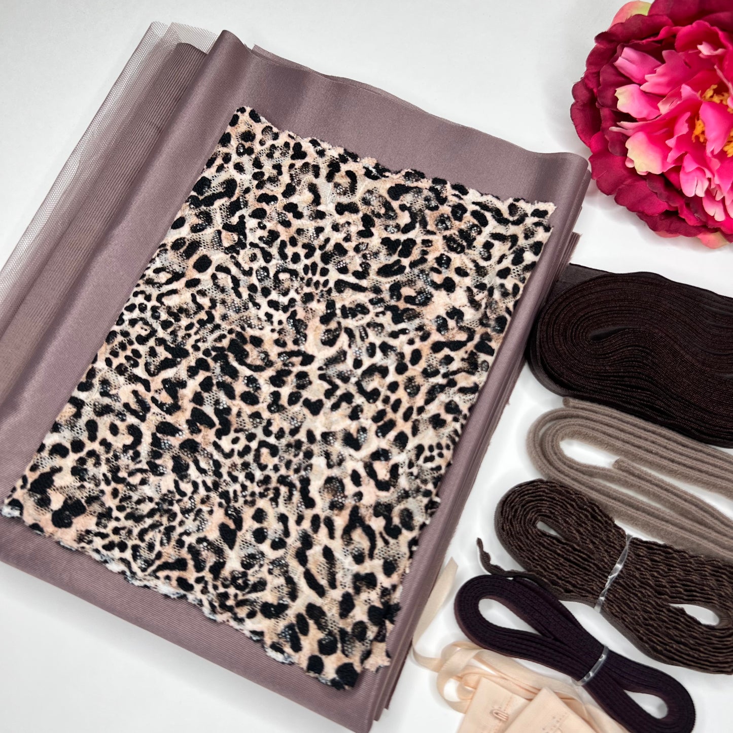 Bra + Panties DIY Sewing Kit / Sewing Package with Lace and Duoplex Leo-Brown. IDnsx1