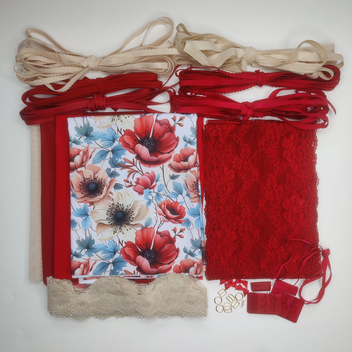 November Special. Sewing kit for 2 bras and panties or sewing package with elastic lace, microfiber, powernet, and tulle. Autumn blossom. IDnsx1
