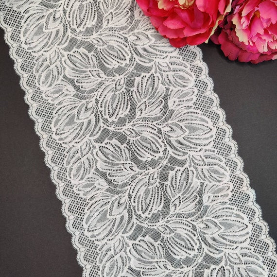 Sehr feine, hochwertige, elastische Spitze, Spitzenborte in creme, ivory, milch, Preis per 1/2 Meter IDsx4