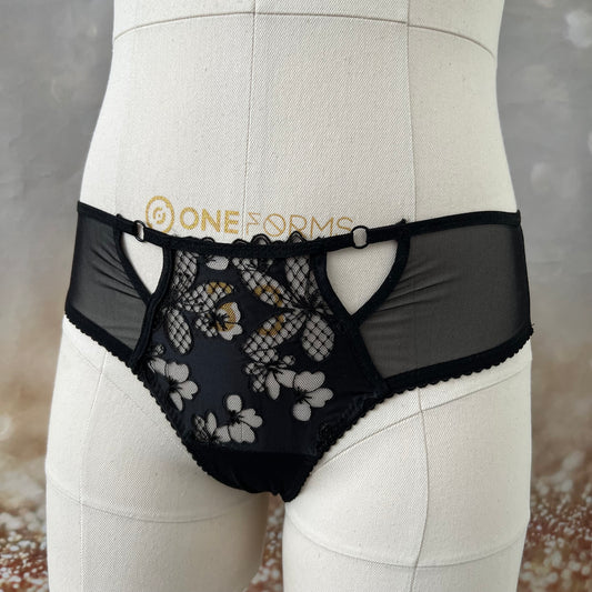 1 m wide embroidery lace on tulle in black. Non-elastic embroidery border. IDstx9