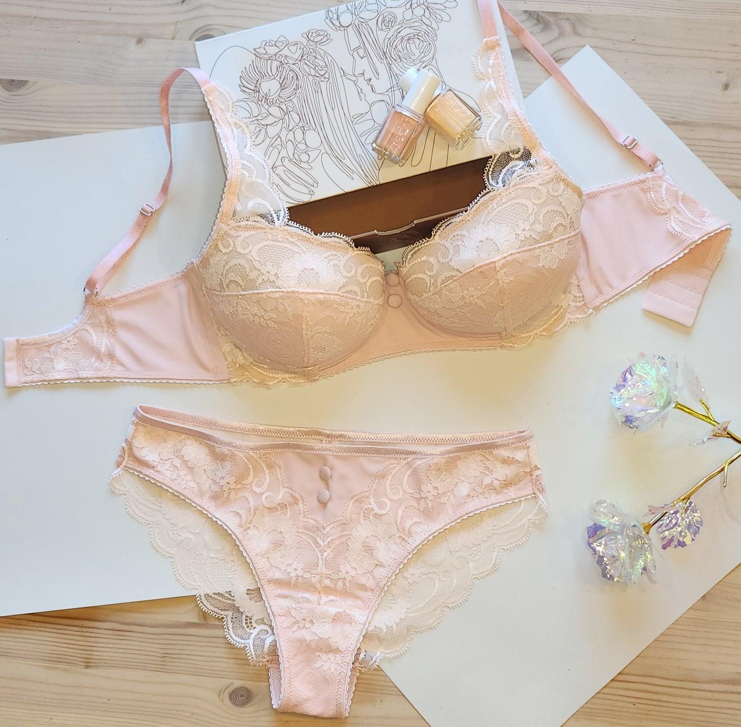 Dernier : Grand kit de couture pour 2x soutiens-gorge et culottes ou paquet de couture avec <tc>Dentelle</tc>, microfibre et Powernet couleur pêche. IDnsx1