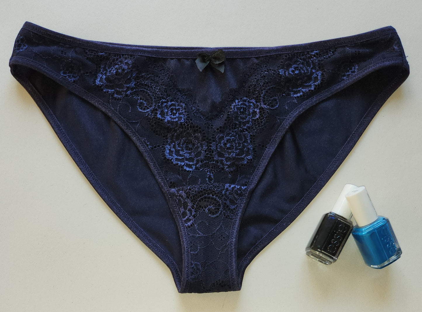 Sewing package for 2 Helena briefs with microfiber and <tc>lace</tc> in midnight blue. IDsnsx2