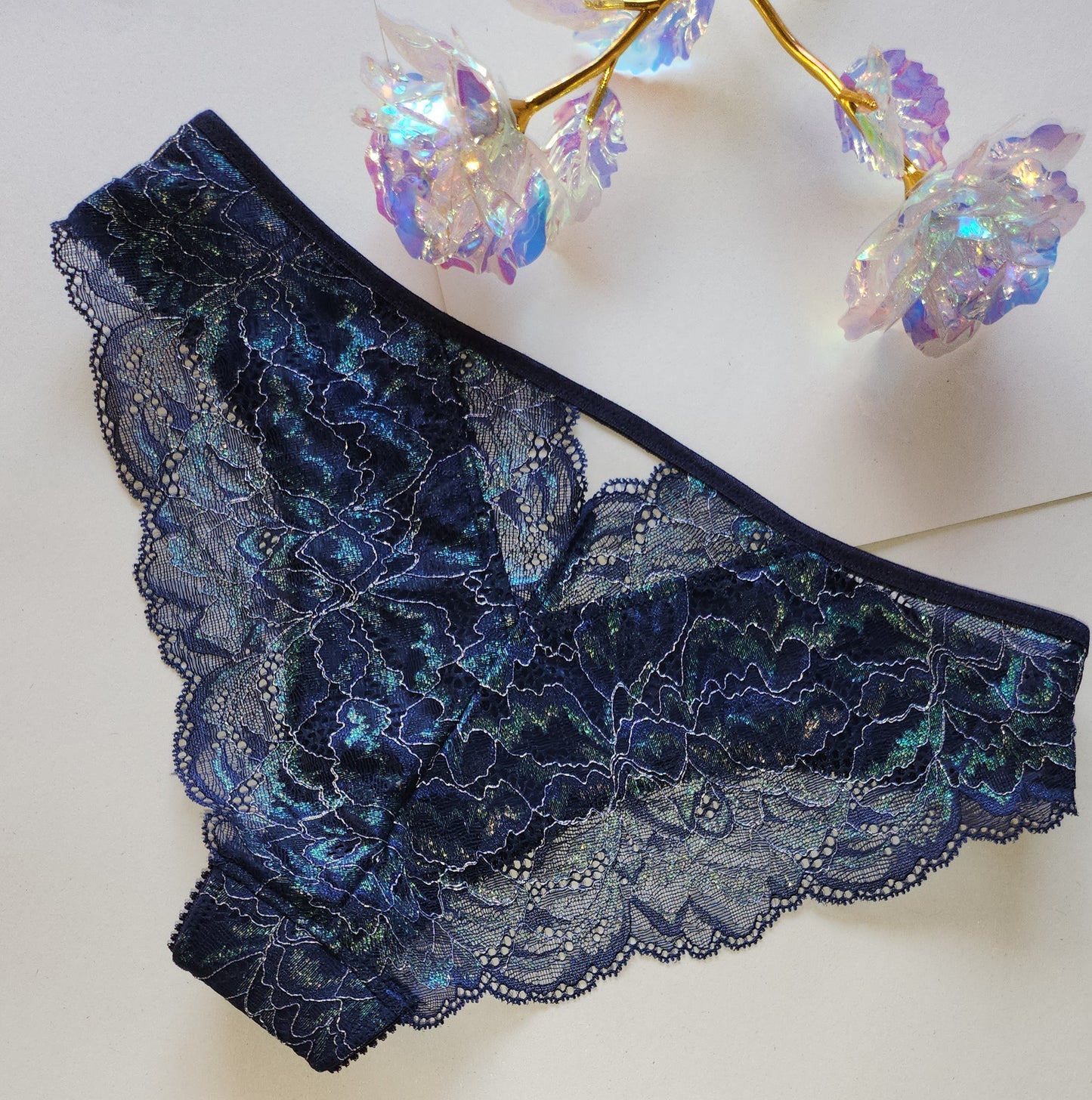 Ensemble soutien-gorge + culotte diy couture / paquet couture créative avec <tc>Dentelle</tc> et microfibre, bleu nuit. Kit de couture lingerie avec dentelle stretch IDnsx1