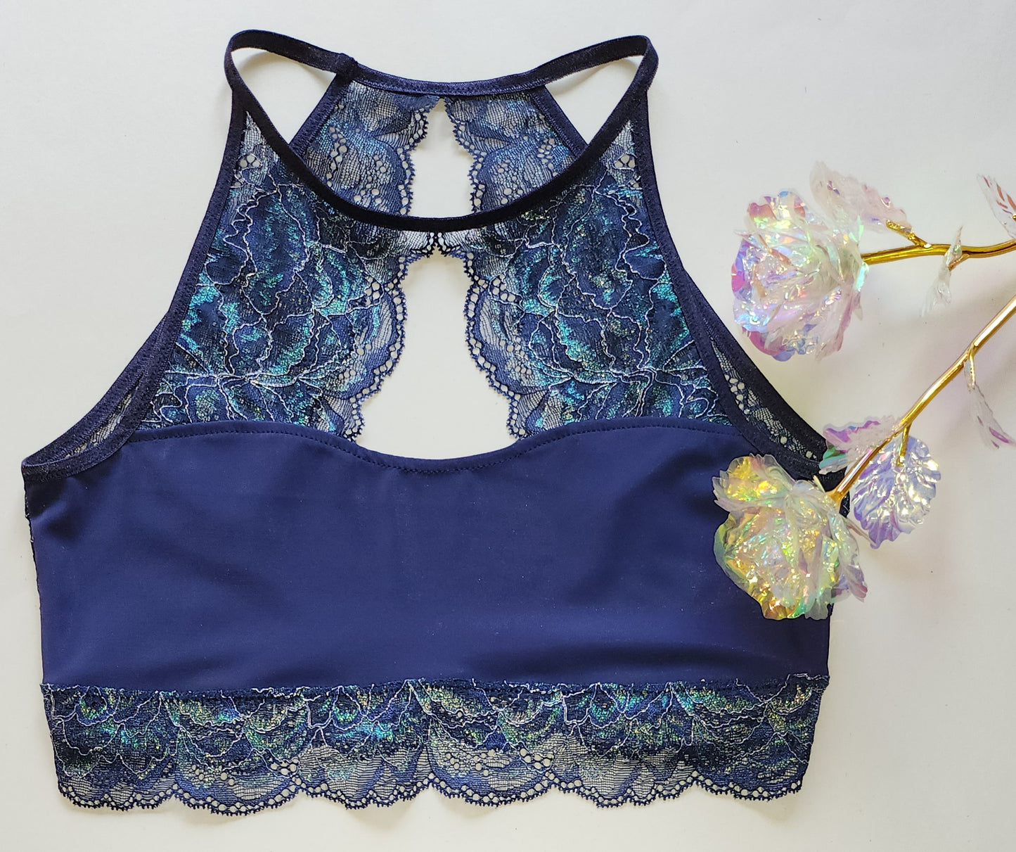 Conjunto de costura diy sujetador + bragas / paquete de costura creativo con <tc>Encaje</tc> y microfibra, azul medianoche. Costurero lencero con encaje elástico IDnsx1