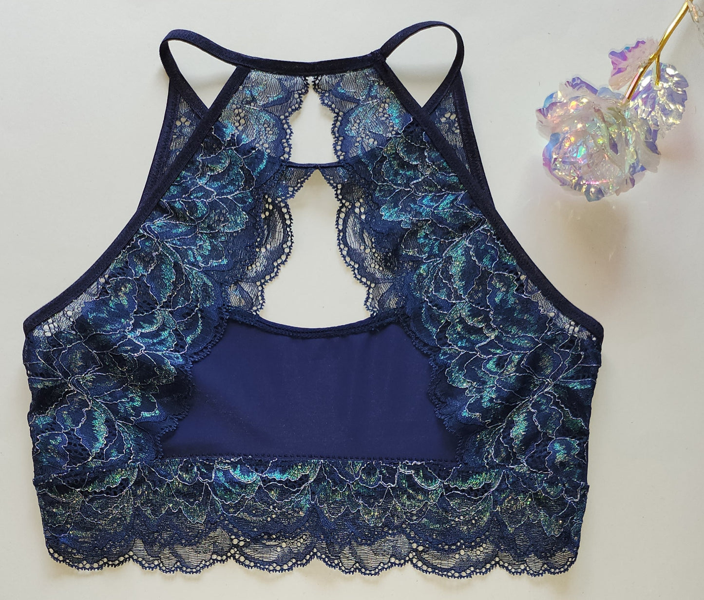 Conjunto de costura diy sujetador + bragas / paquete de costura creativo con <tc>Encaje</tc> y microfibra, azul medianoche. Costurero lencero con encaje elástico IDnsx1