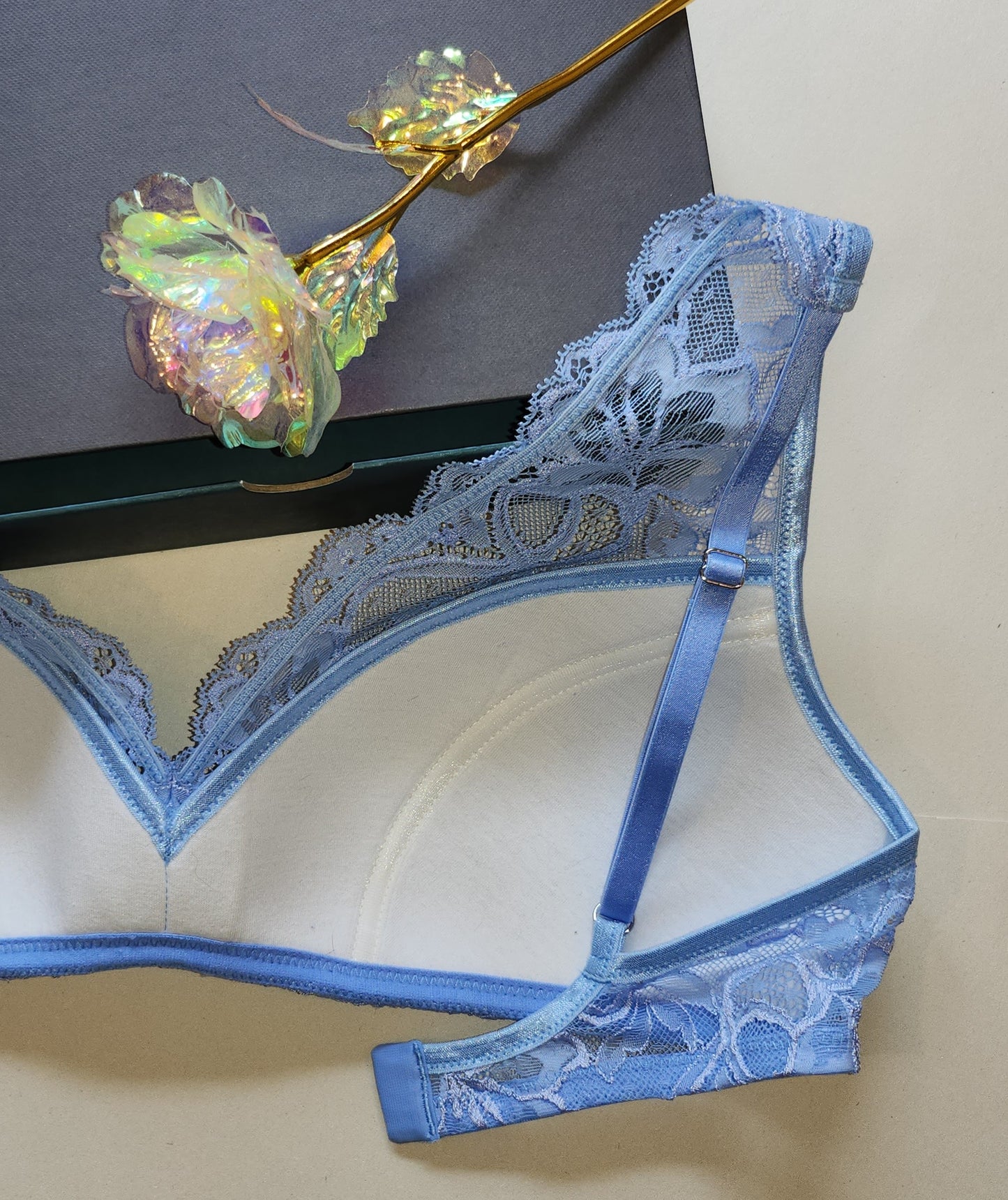 August Special. Sewing set for bralette Vanessa / sewing package with <tc>lace</tc> in blue. IDvx21