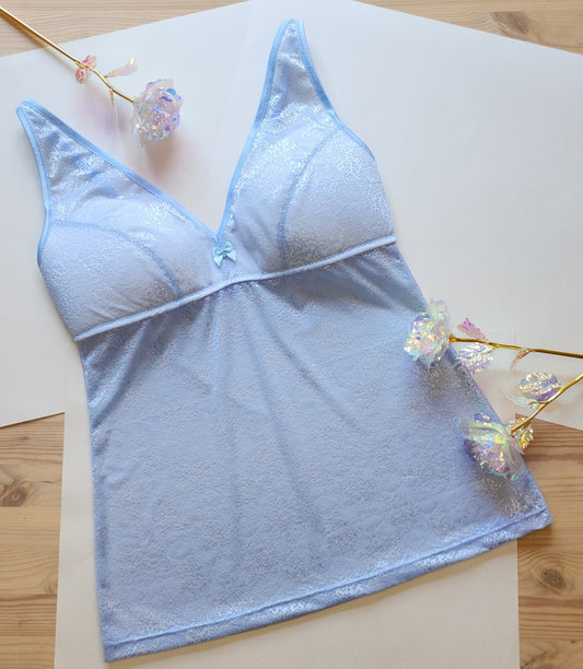 Sewing set for bra shirt Vanessa / sewing package with tulle in light blue. IDvx21