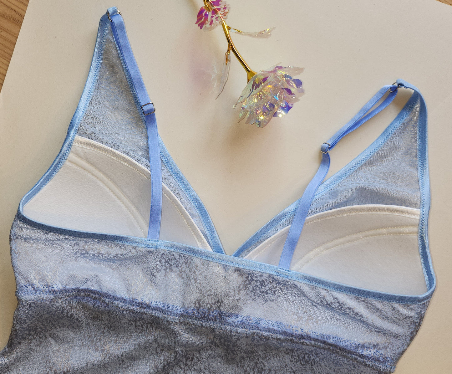 Set da cucito grande per 2 reggiseni e mutandine o pacchetto cucito con <tc>Pizzo</tc>, microfibra con stampa floreale e blu Powernet. IDnsx1