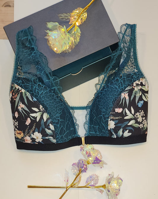 November Special. Nähset für Bralette Vanessa inkl. Schnittmuster / Nähpaket mit Spitze petrol IDvx21