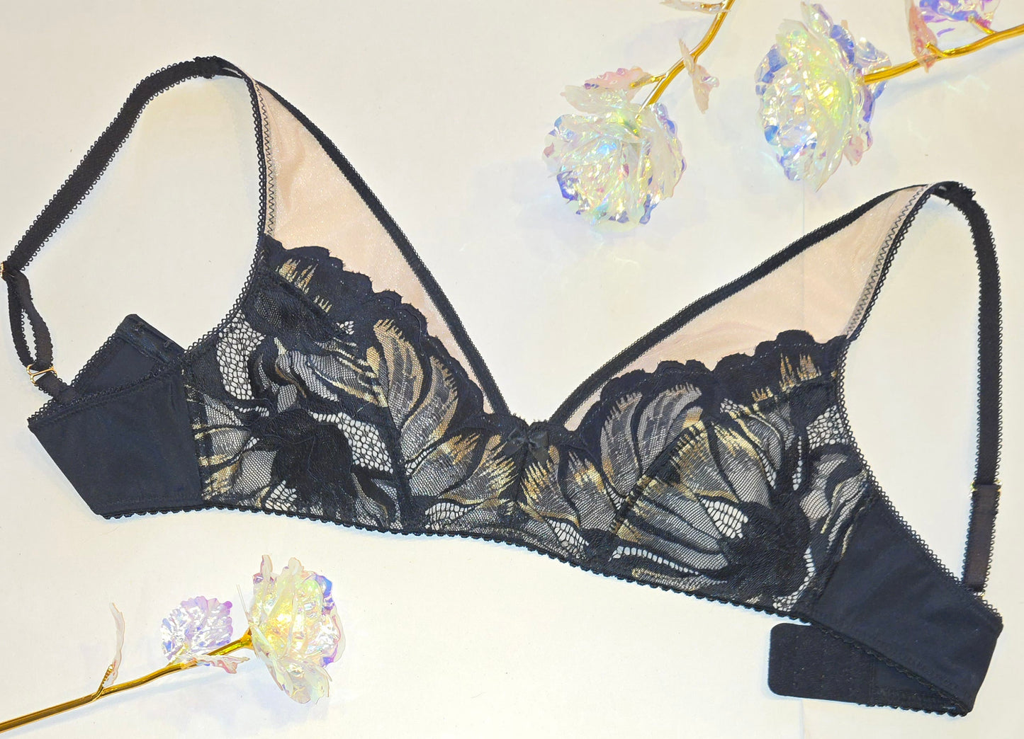 Set de costura para bralette Vanessa del revés / paquete de costura con <tc>Encaje</tc>. Negro-beige. IDvx21