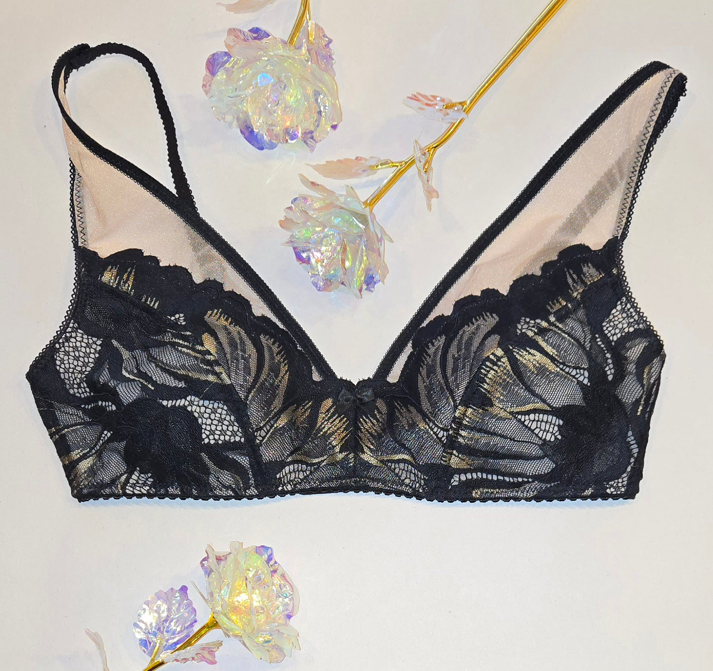 Set de costura para bralette Vanessa del revés / paquete de costura con <tc>Encaje</tc>. Negro-beige. IDvx21