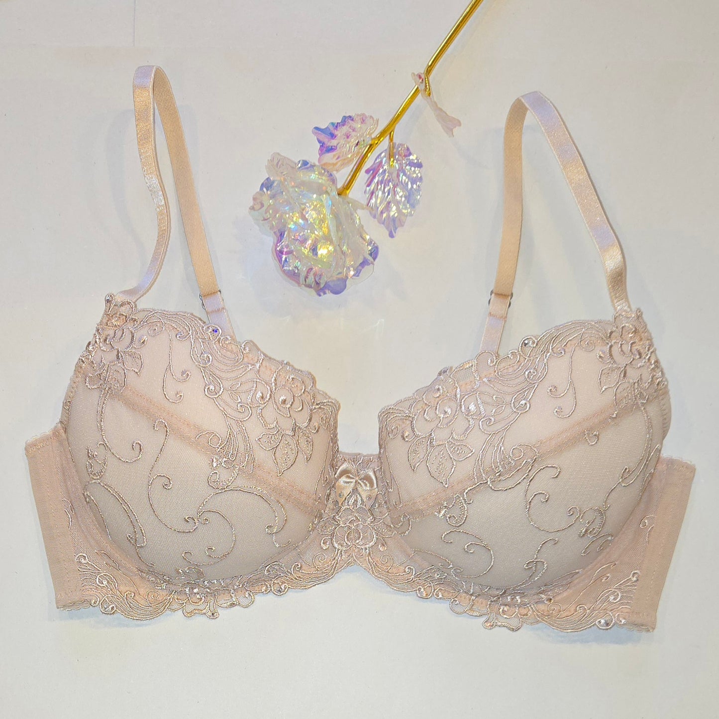 Speciale San Valentino. Set da cucito grande per 2 reggiseni e mutandine o pacchetto cucito con <tc>Pizzo</tc>, microfibra, tulle e Powernet beige. IDnsx1