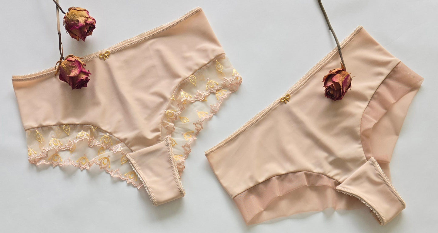 Special Offer April 2026. Sewing set for bra and panties or sewing kit with lace, microfiber, and powernet. Rose beige