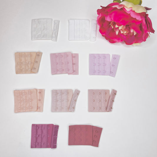 BH-sluiting 3x3 in wit, gebroken wit, beige, zoete violet, pastel lavendel, perzik, zilveren pioen, perzikroze, flamingo, antieke roos. Beha haak oog. IDheyex17