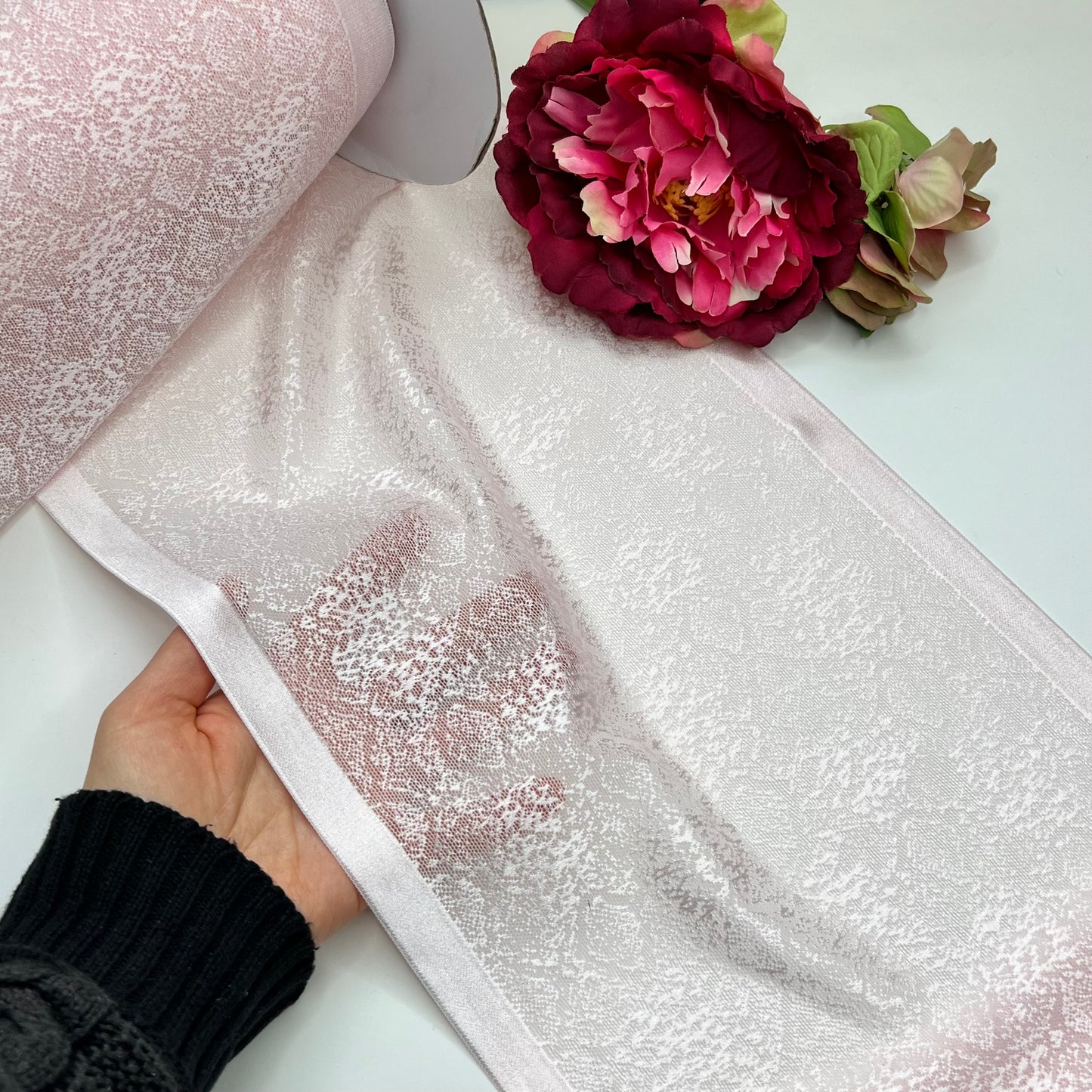 Breite elastische Spitze in pastel pink, Preis per 1/2 Meter