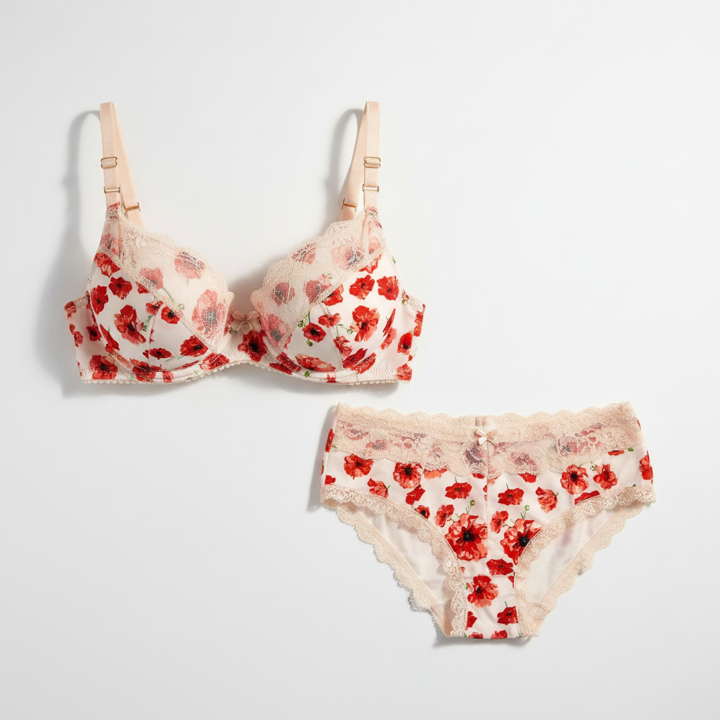 Microvezel met klaproos bloemenpatroon voor lingerie en ondergoed naaien. Klaproos