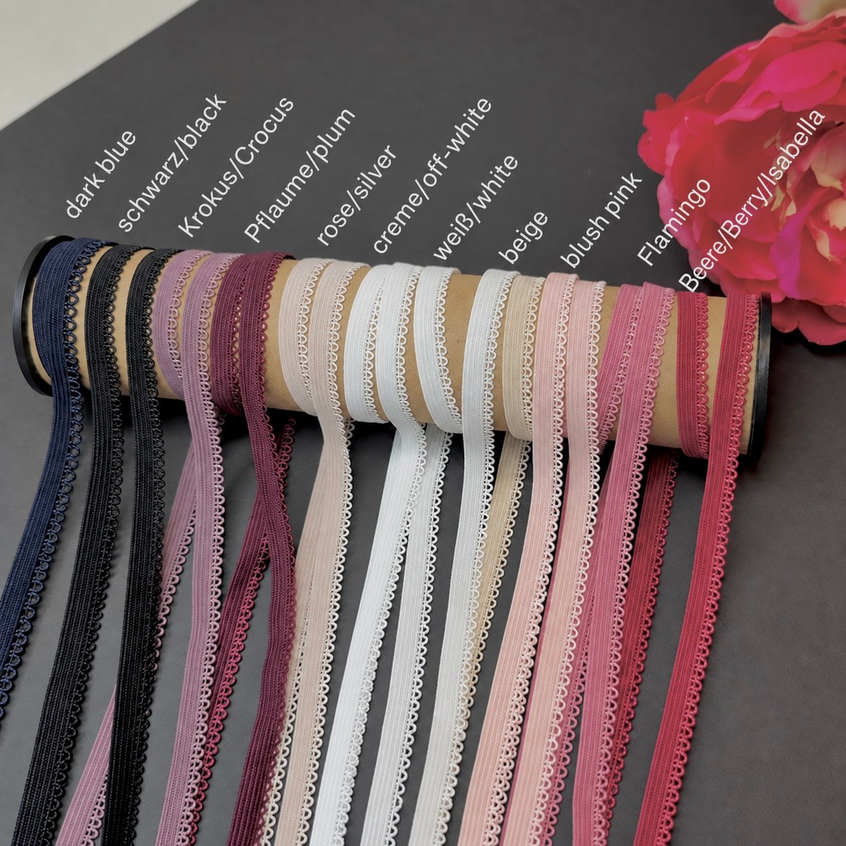 9 mm Zierlitze/Wäschegummi – Picot Elastic, 11 Farben