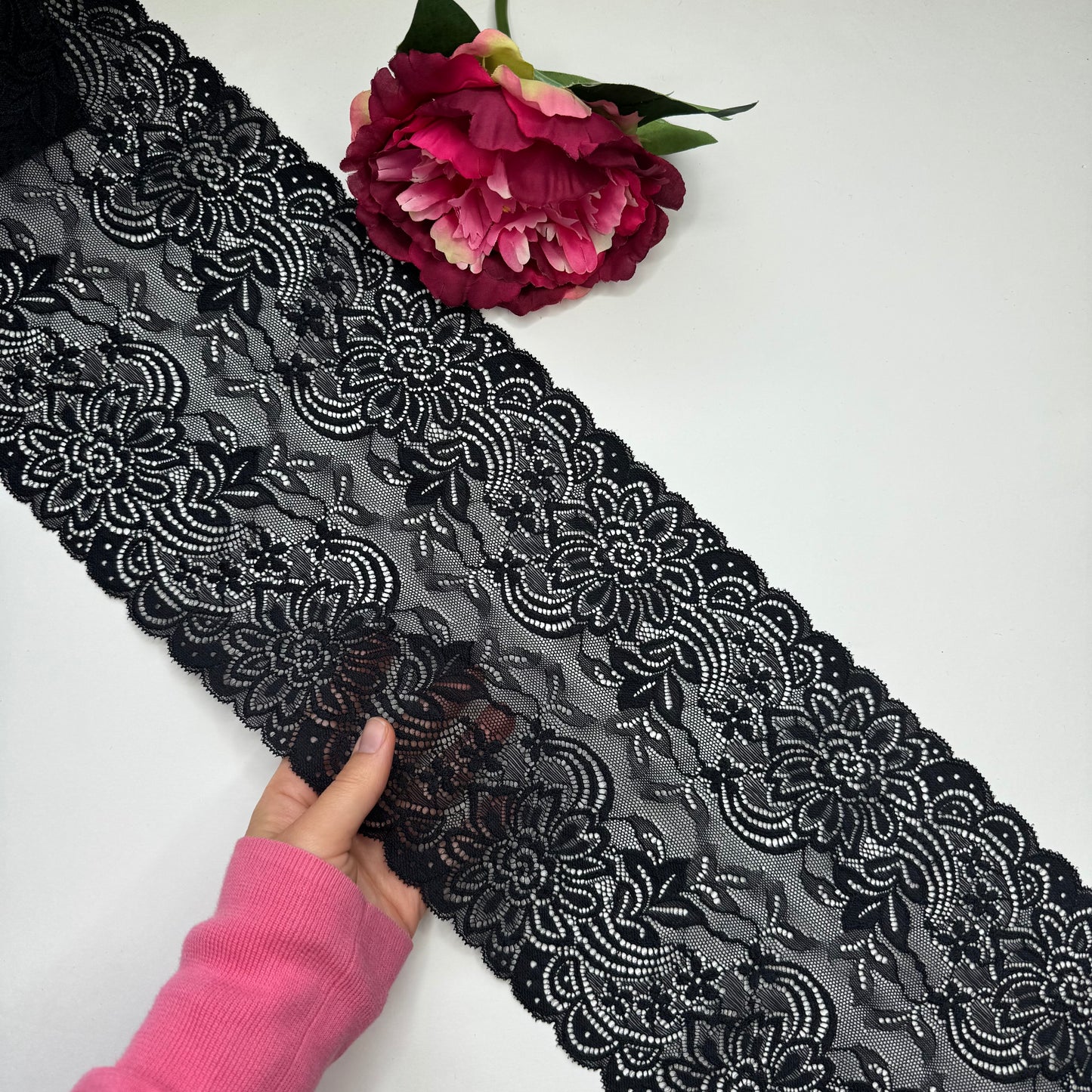 elastic lace/lace tape, lace trim in black, price per 1/2 meter. By the meter IDsx4
