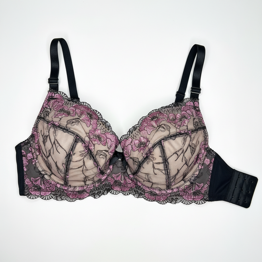 Grande set da cucito per 2 reggiseni e slip o pacchetto da cucito con pizzo, microfibra, tulle e powernet nero-flamingo. IDnsx1