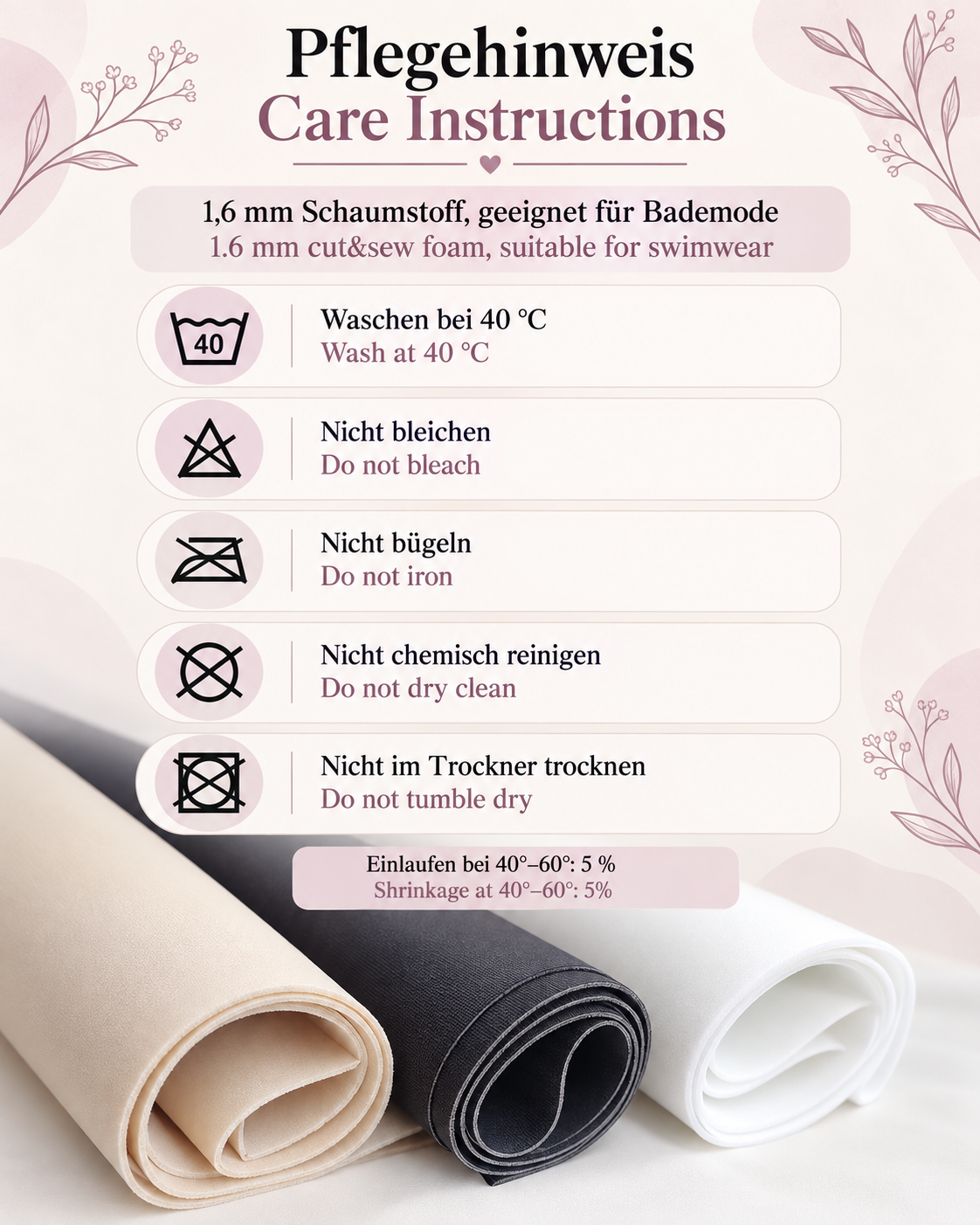 Foam Padding for Bras & Swimwear 1.6 mm – Laminate for bra cups, push-up & shoulder straps