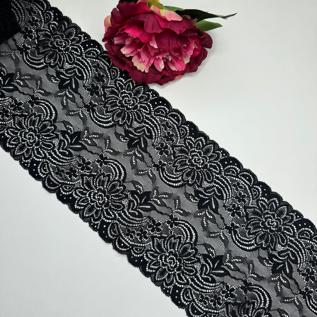 elastic lace/lace tape, lace trim in black, price per 1/2 meter. By the meter IDsx4