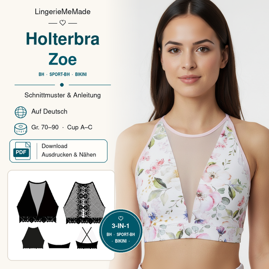 Holterbra Zoe Schnittmuster PDF | BH, Sport-BH & Bikini Gr. 70-90, Cup A-B-C