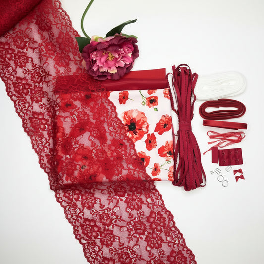 BH und Slip Nähpaket zum Selbernähen. Mohnblumen. Juni Special