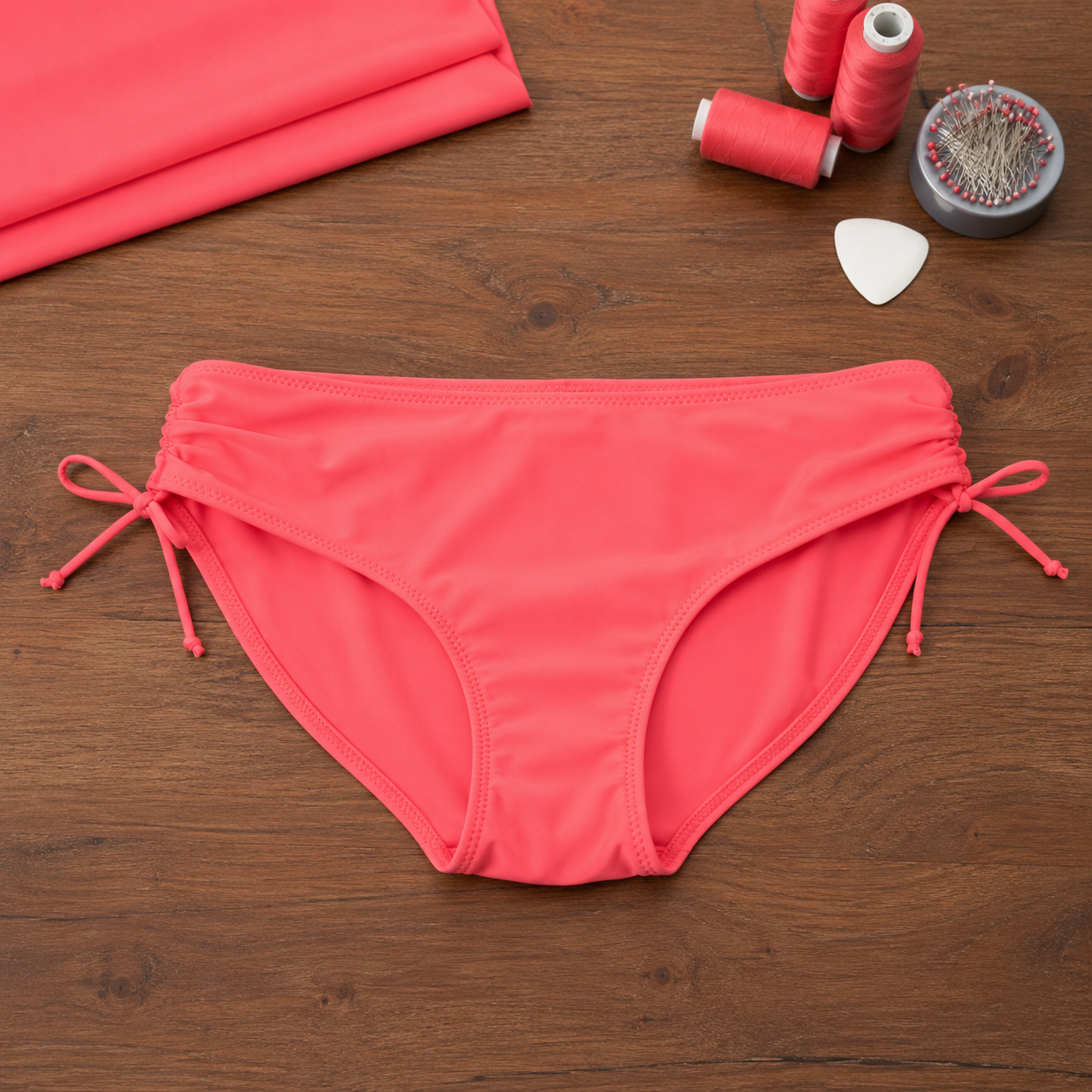 Bikini Slip Cala Ruche neon pink