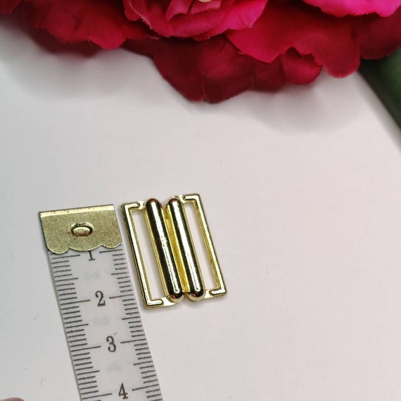 Bikiniverschluss 20 mm Gold – zweiteiliger Metallverschluss für BH und Bikini nähen