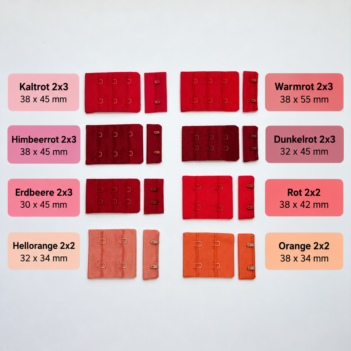 Bra closure colours and measurements 
