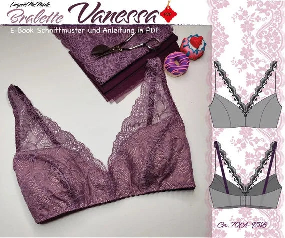 Bralette Vanessa Schnittmuster in PDF, deutsch / german. E-Book mit Nähanleitung und Schnittmuster zum selbernähen IDsmx3 LingerieMeMade