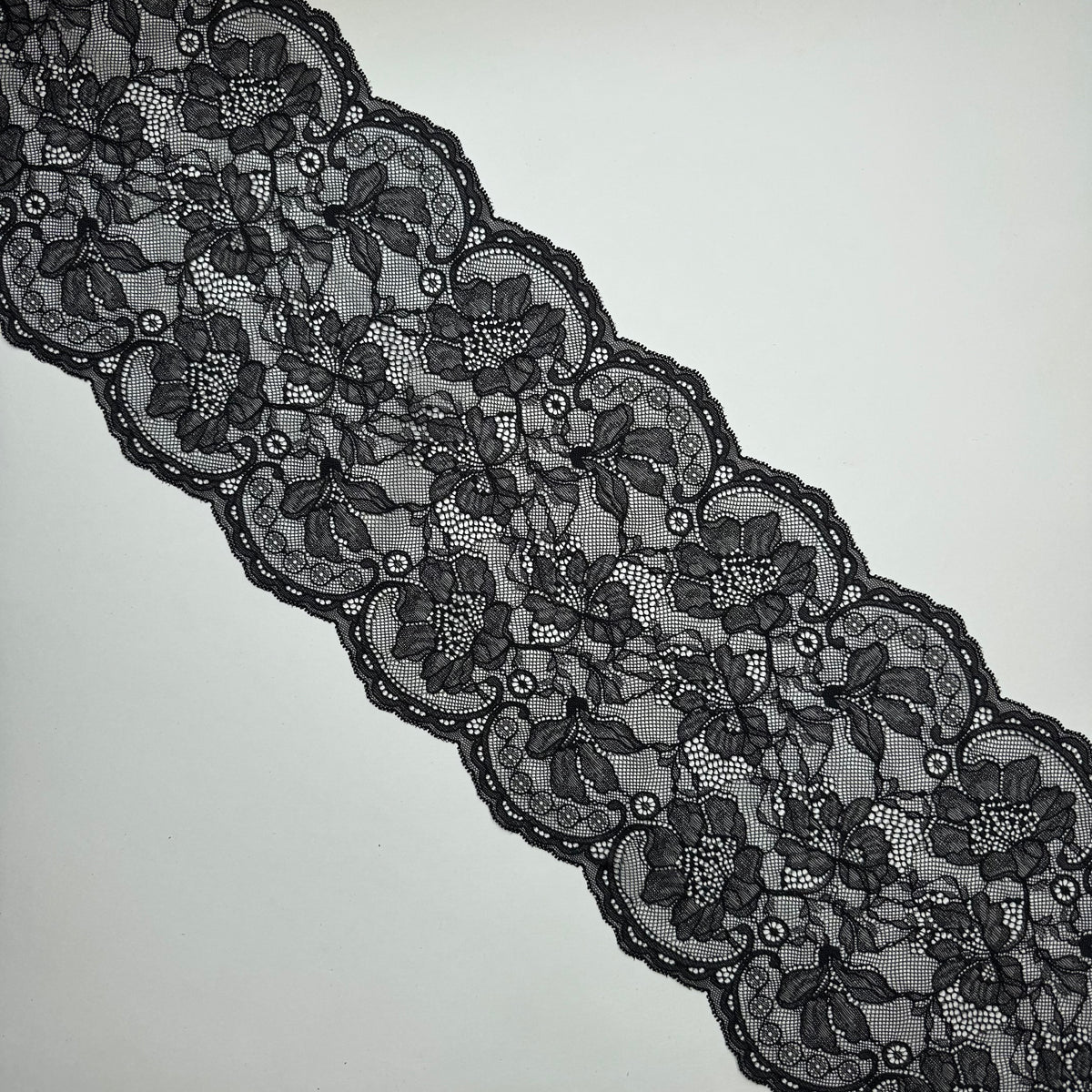 Breite elastische Spitze 20 cm in Schwarz, Meterware