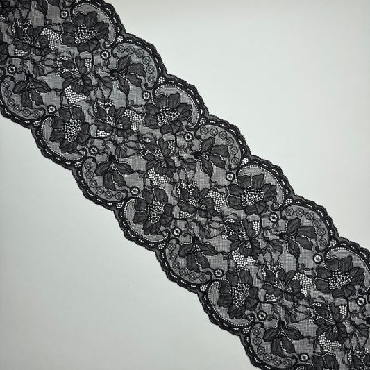 Breite elastische Spitze 20 cm in Schwarz, Meterware