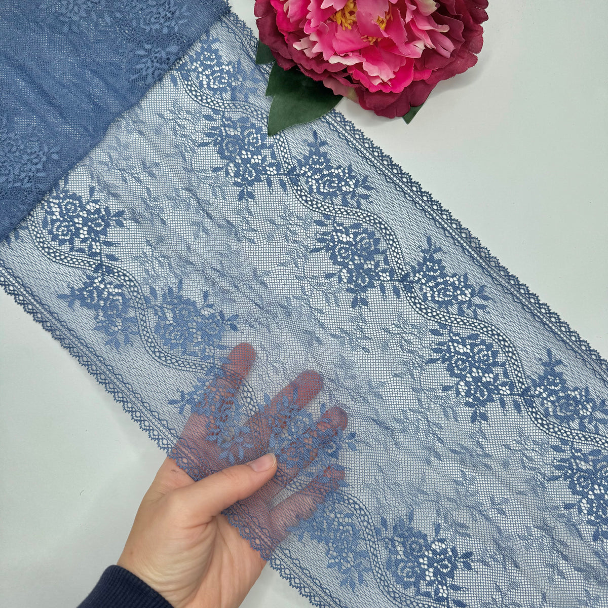Breite elastische Spitze French Blue, 23 cm