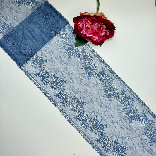 Breite elastische Spitze French Blue, 23 cm, Preis per 0,5 m, Meterware