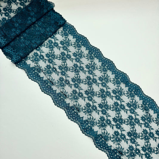 Breite elastische Spitze in Petrol – Muted Teal, 23 cm, Meterware