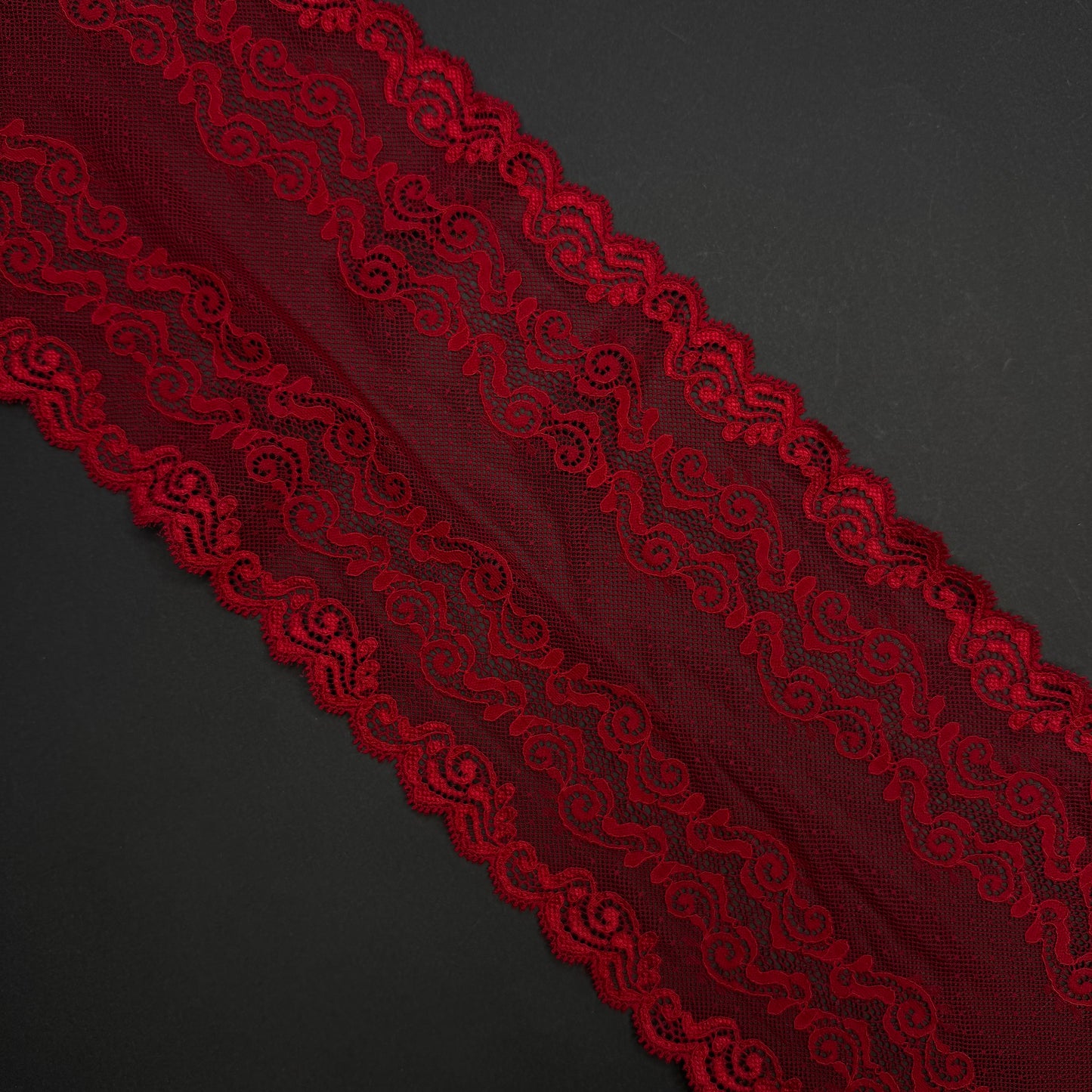 Encaje elástico rojo oscuro – 17,5 cm de ancho, precio por ½ metro