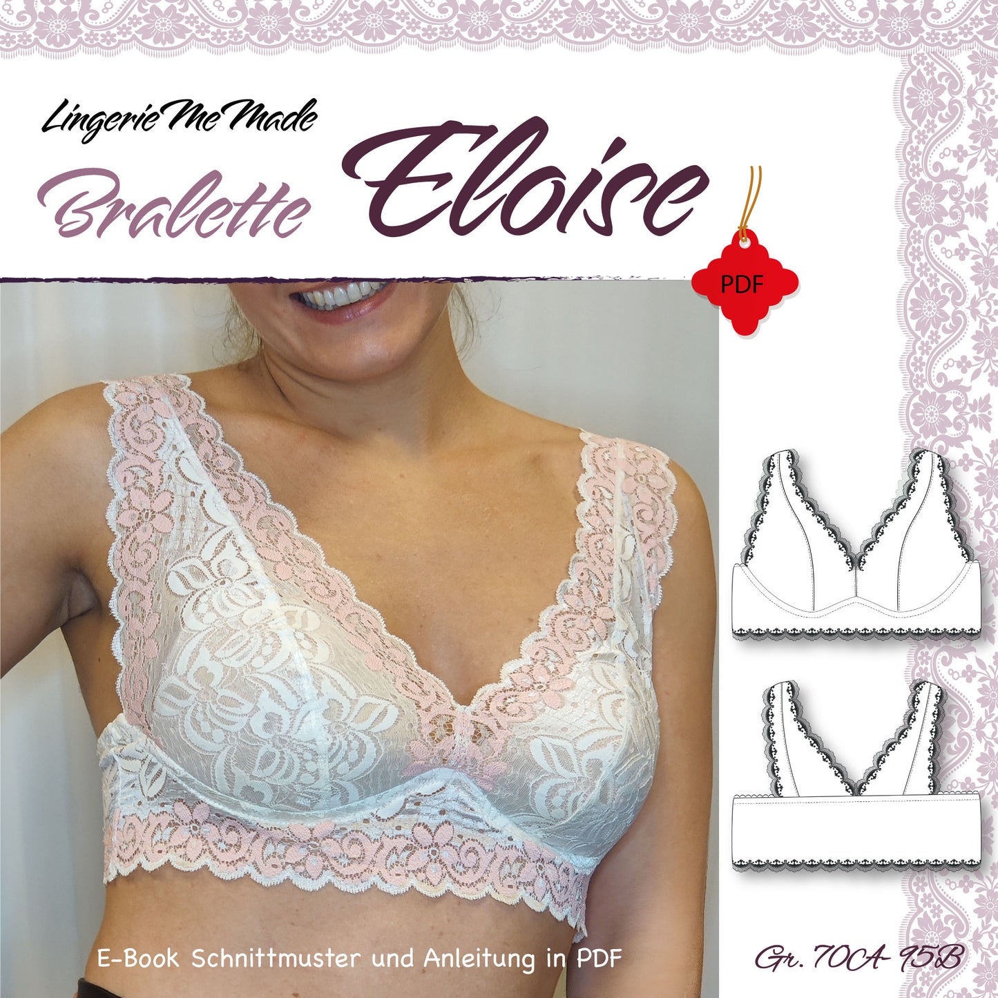 Bralette Eloise naaipatroon in PDF, Duits/Duits. E-book met naai-instructies en patronen om zelf te naaien IDsmx3