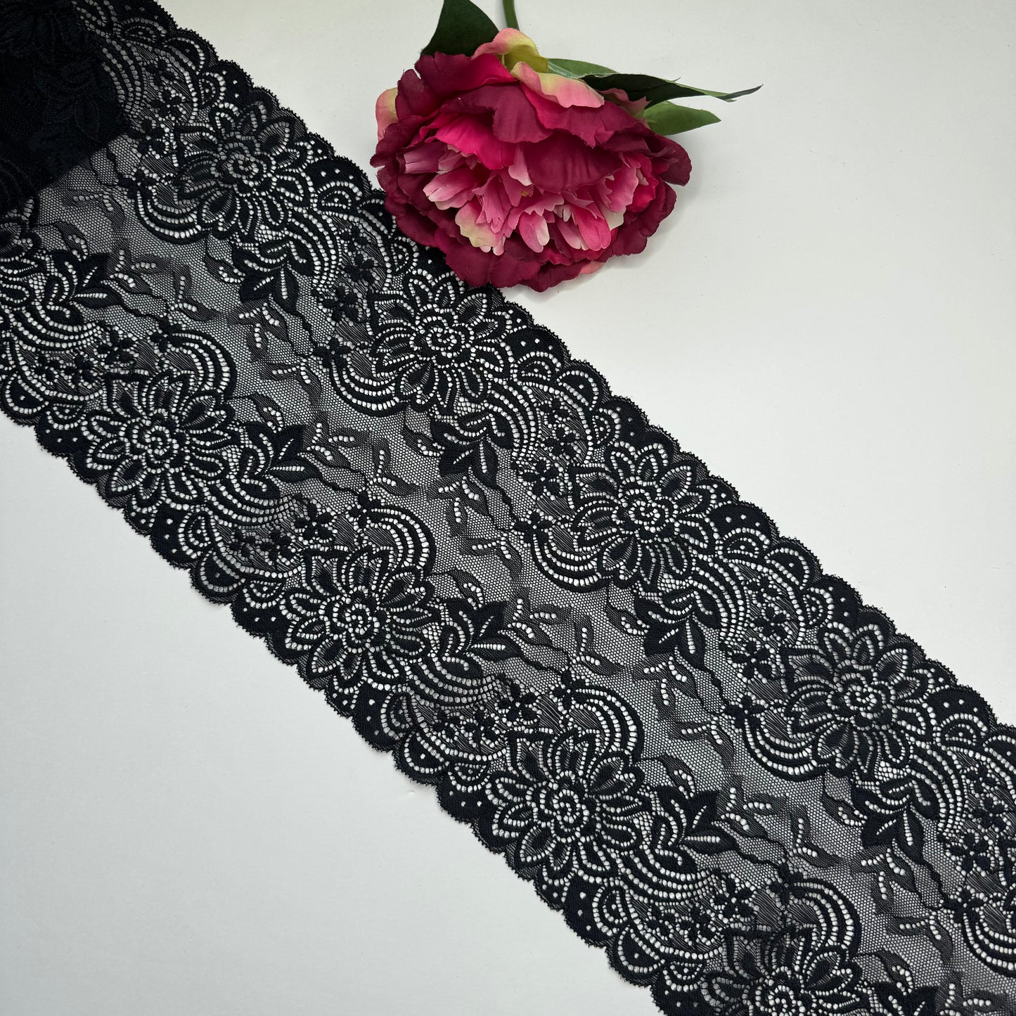 elastic lace/lace tape, lace trim in black, price per 1/2 meter. By the meter IDsx4