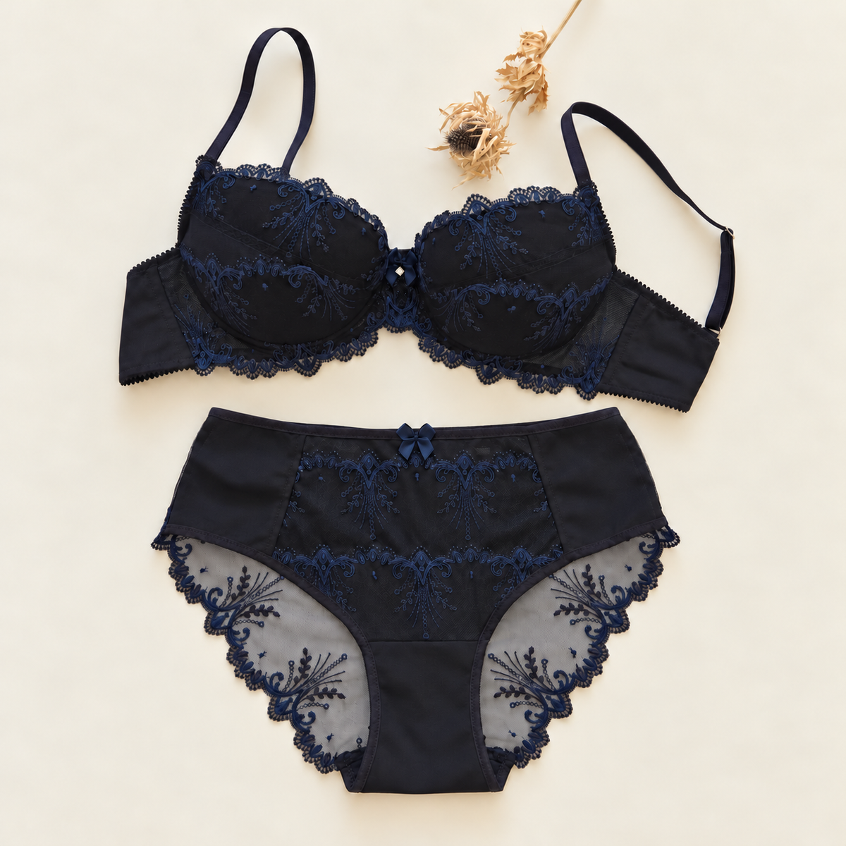 BH & Höschen Nähset Midnight Blue mit Stickereispitze und Mikrofaser