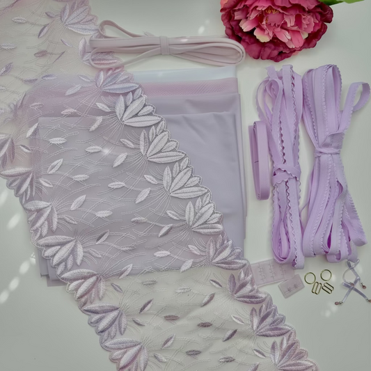 Dessous Nähset BH & Slip | Flieder | Spitze, Mikrofaser, Powernet | Kit S-M & L-XL