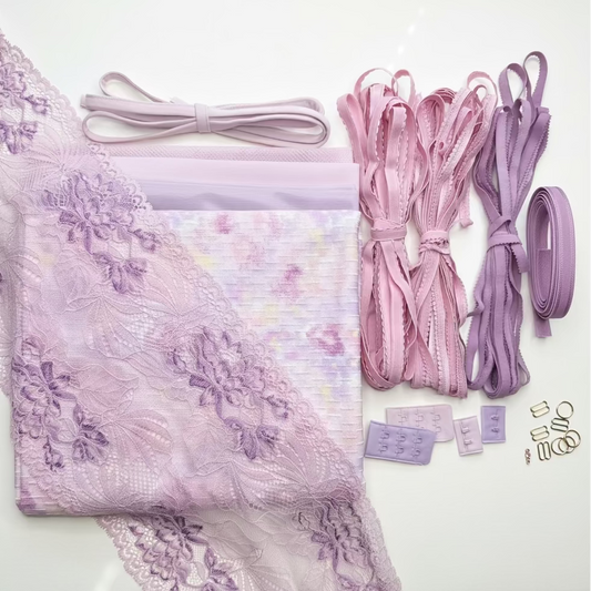 Dessous Naehset BH & Slip | Sweet Violet & Lavender Light | Spitze, Stretch Satin, Powernet | Kit S-M & L-XL