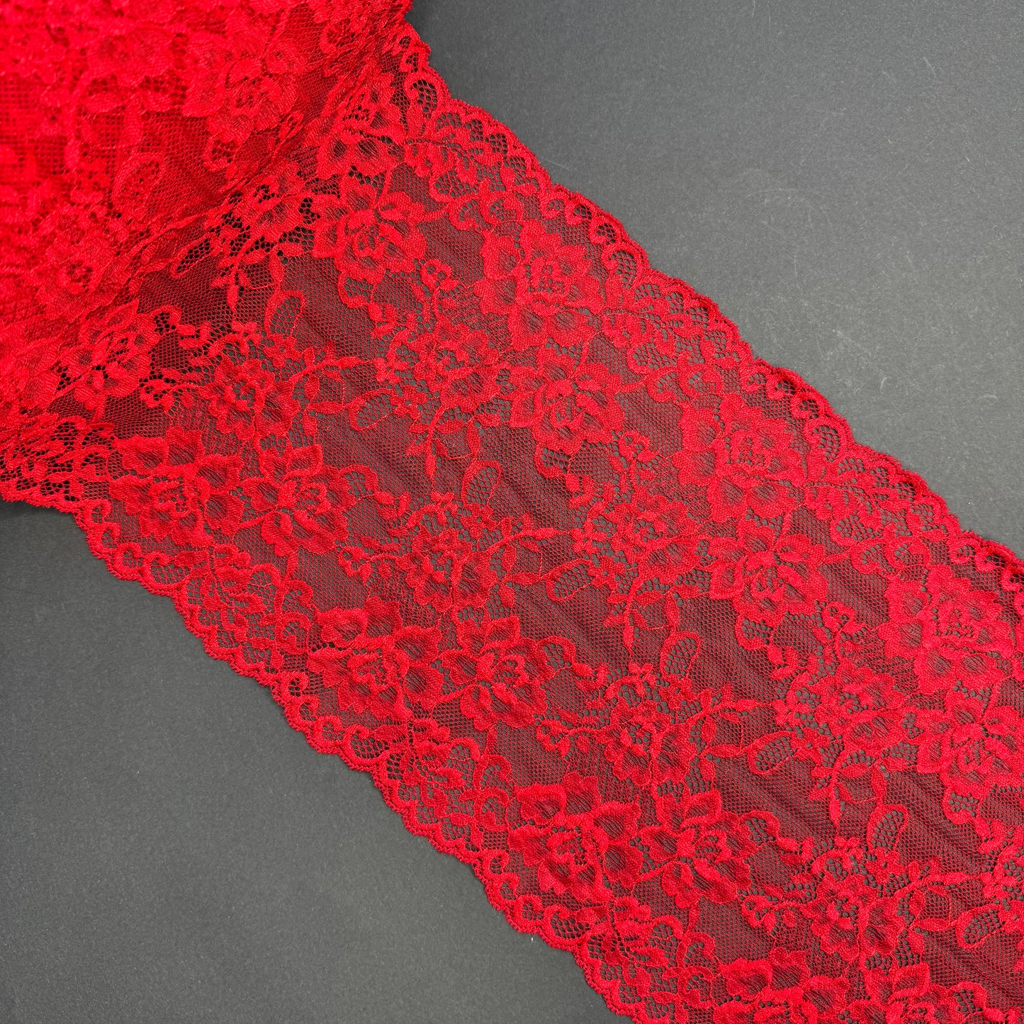 Pizzo elastico largo rosso-rosso scuro – motivo floreale, largo 22 cm