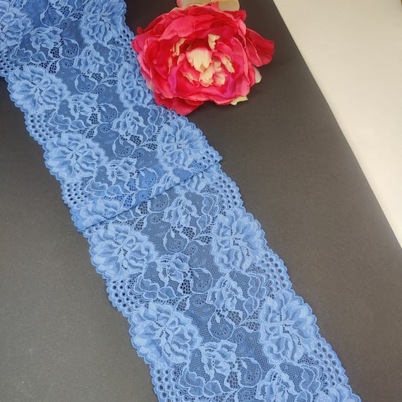 Elastische Spitze French Blue, 16 cm, Preis per 0,5 m, Meterware