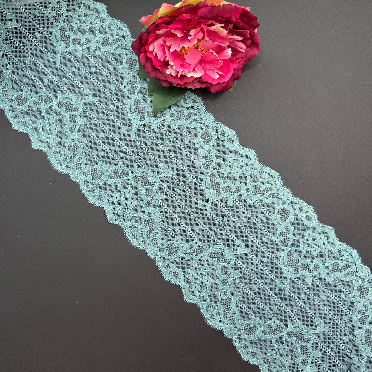 Elastische Spitze Pfauengrün-Türkis, 16 cm, Meterware