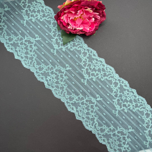 Elastische Spitze Pfauengrün-Türkis, 16 cm, Meterware