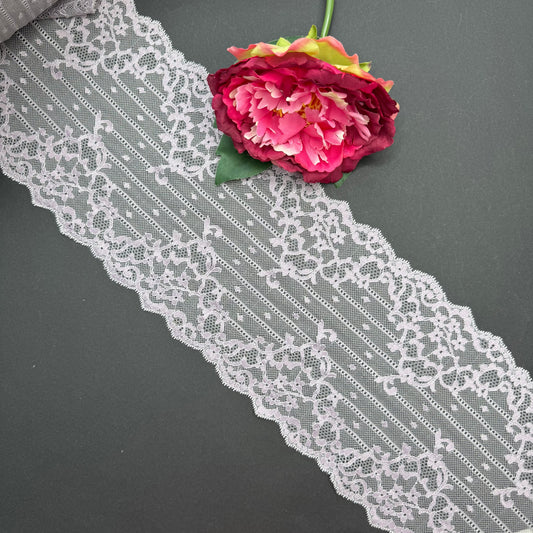 Elastische Spitze Smokey Lavender - Sea Fog, 16 cm, Meterware